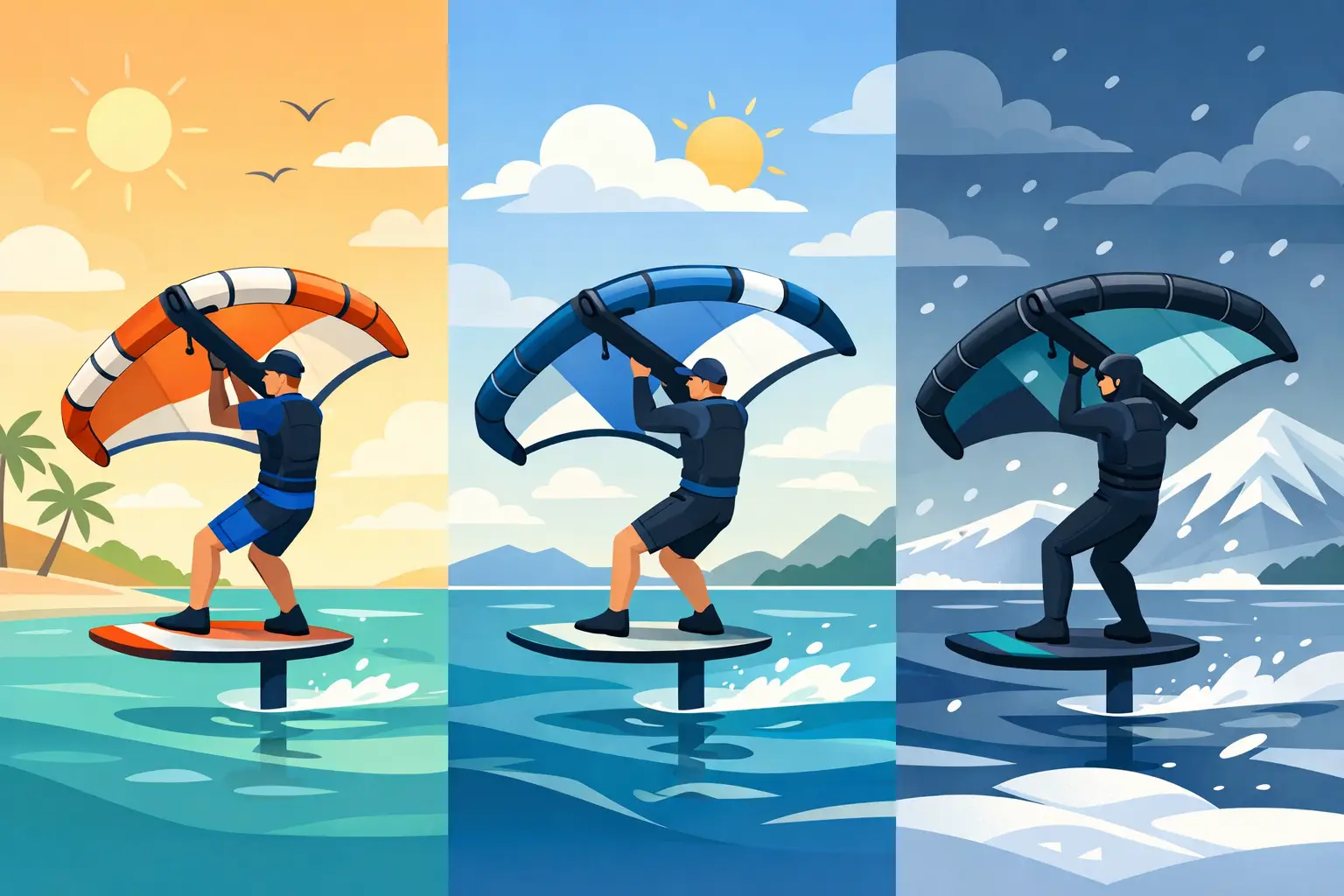 Qué ropa usar para wingfoil según el clima