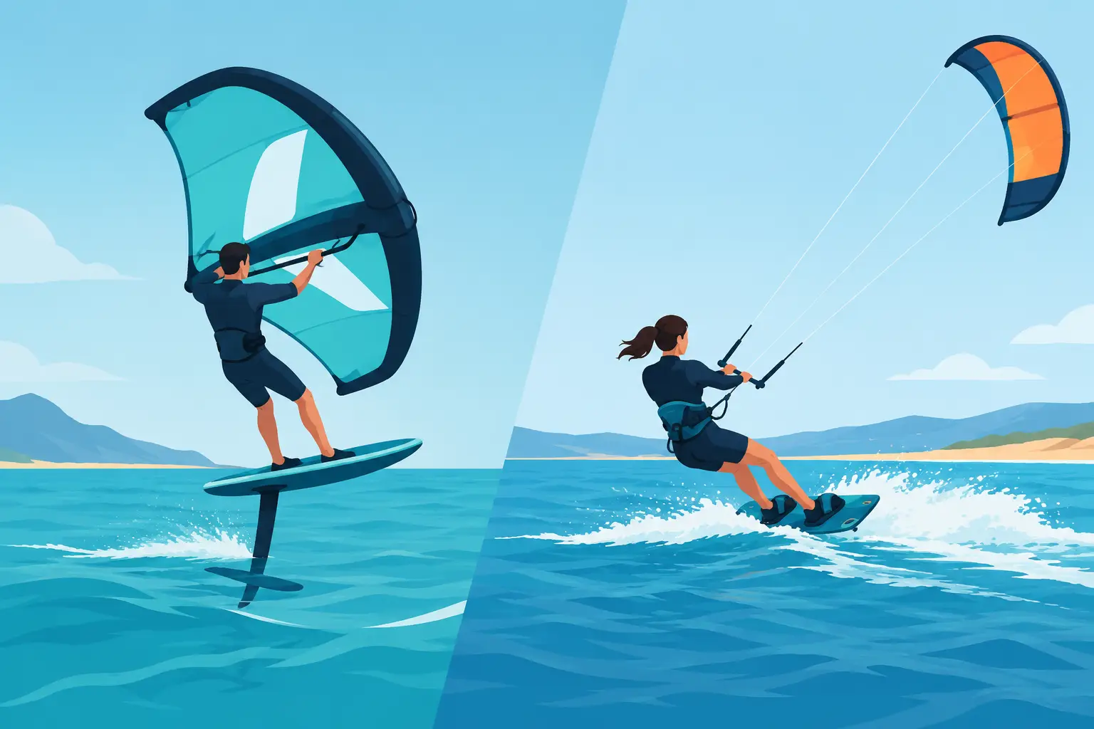 Wingfoil versus kitesurf para principiantes